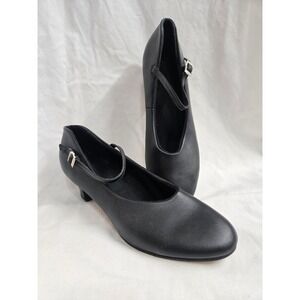 Black Ankle Strap Heeled Dance Shoes with Leather Sole sz 10 Women's